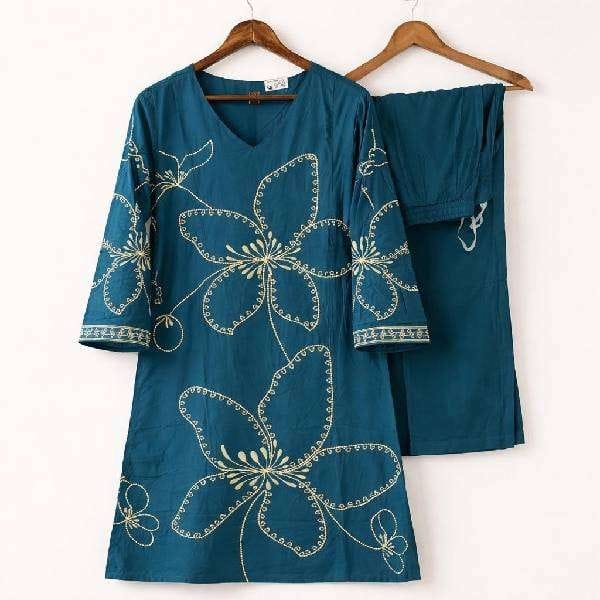 peacock green German Rayon Coord Set Breathable casual Clothing