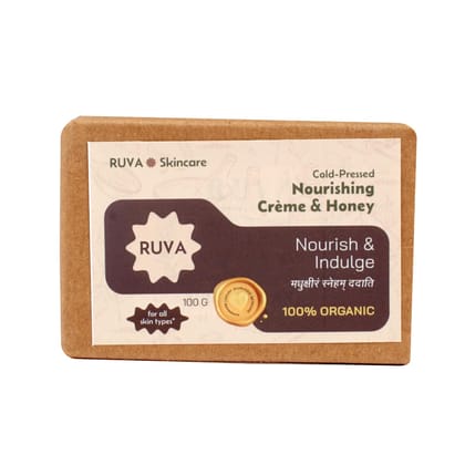 RUVA Handmade Nourishing Creme & Honey Cold-Pressed Ayurvedic Soap Bar | Deep Moisture & Glow, Ideal for Winter Care | Velvety Lather, Face Safe | Natural Skincare for All Skin Types