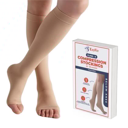 EZYFIT Imported Medical Compression Stockings | Class 2 Knee Length (Below Knee) | 30% Cotton | Compression Socks | Varicose Veins Stockings for Men and Women | 22-35mm/Hg