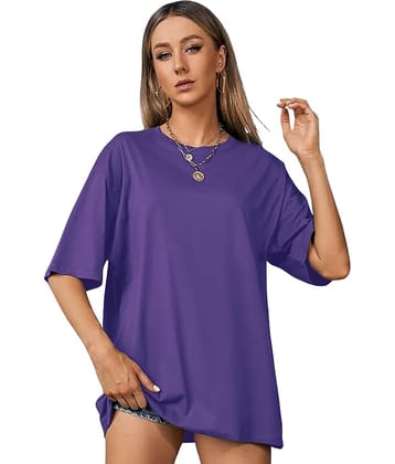 LONDON HILLS Women Cotton Blend Solid Oversized Fit Round Neck T-Shirt ( Purple )