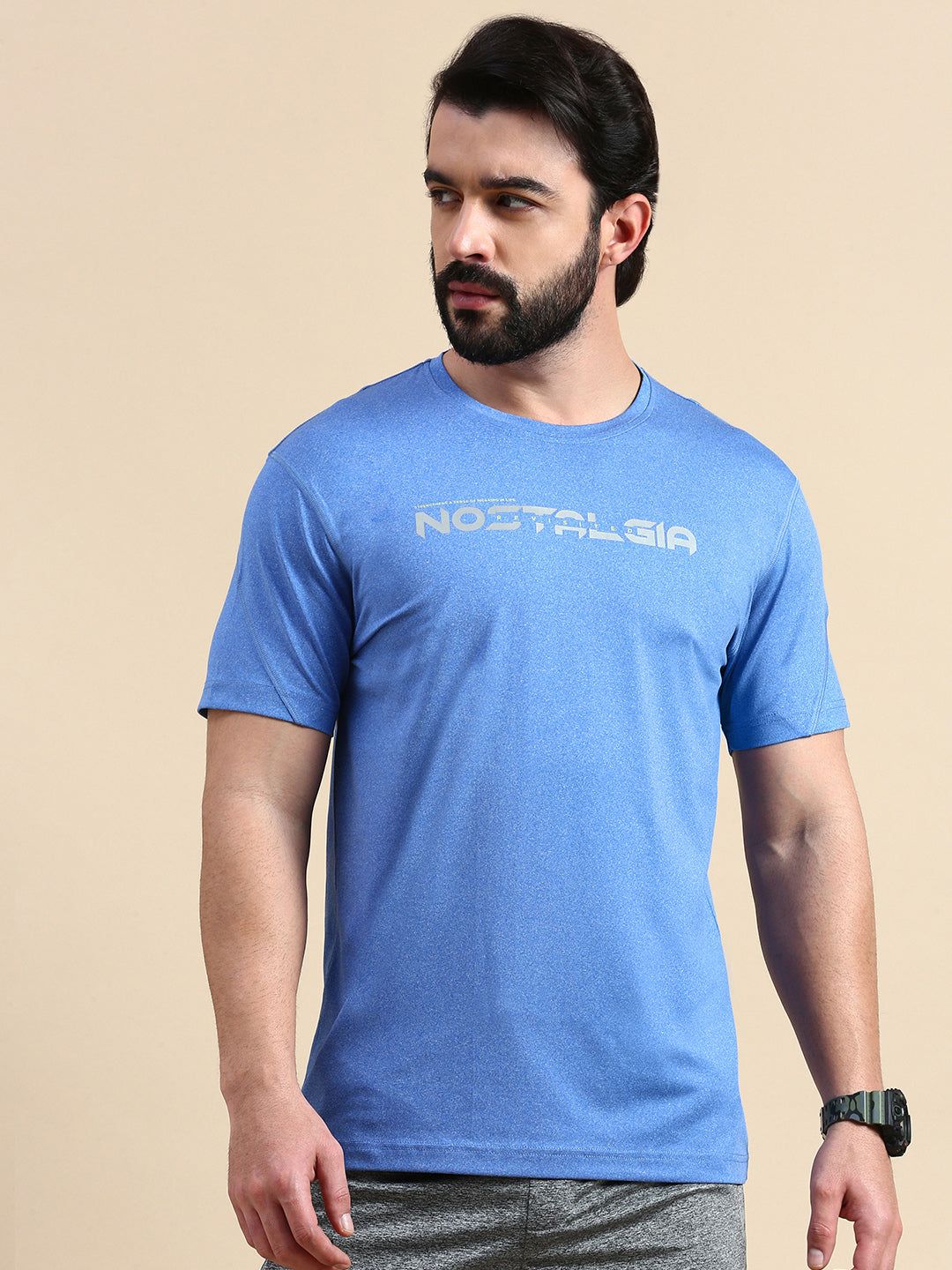 Classic Polo Men's Round Neck Polyester Blue Slim Fit Active Wear T-Shirt | GENX-CREW 19A SF C
