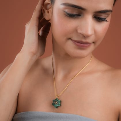 Evil Eye Malachite Star Gold Plated Silver Pendant