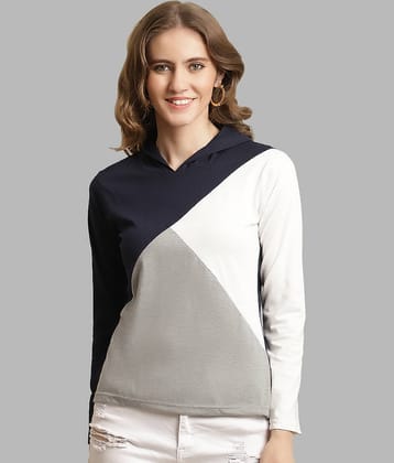 Fabflee Women Cotton Colorblock Regular Fit Hooded T-Shirt ( Grey )