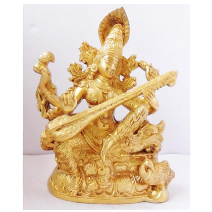 Brass Saraswati Ji Idol - Classic Decorative God Statue, Height : 11.5 Inch (BSMAS1095 A)