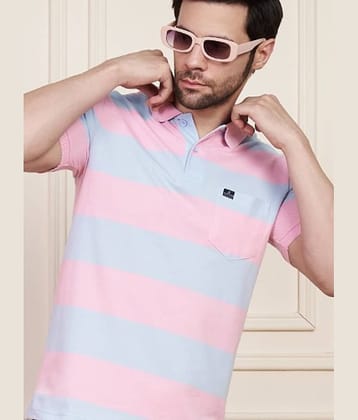 AUSTIN WOOD Pack of 1 Cotton Blend Regular Fit Striped Half Sleeves Men's Polo T Shirt ( Pink )