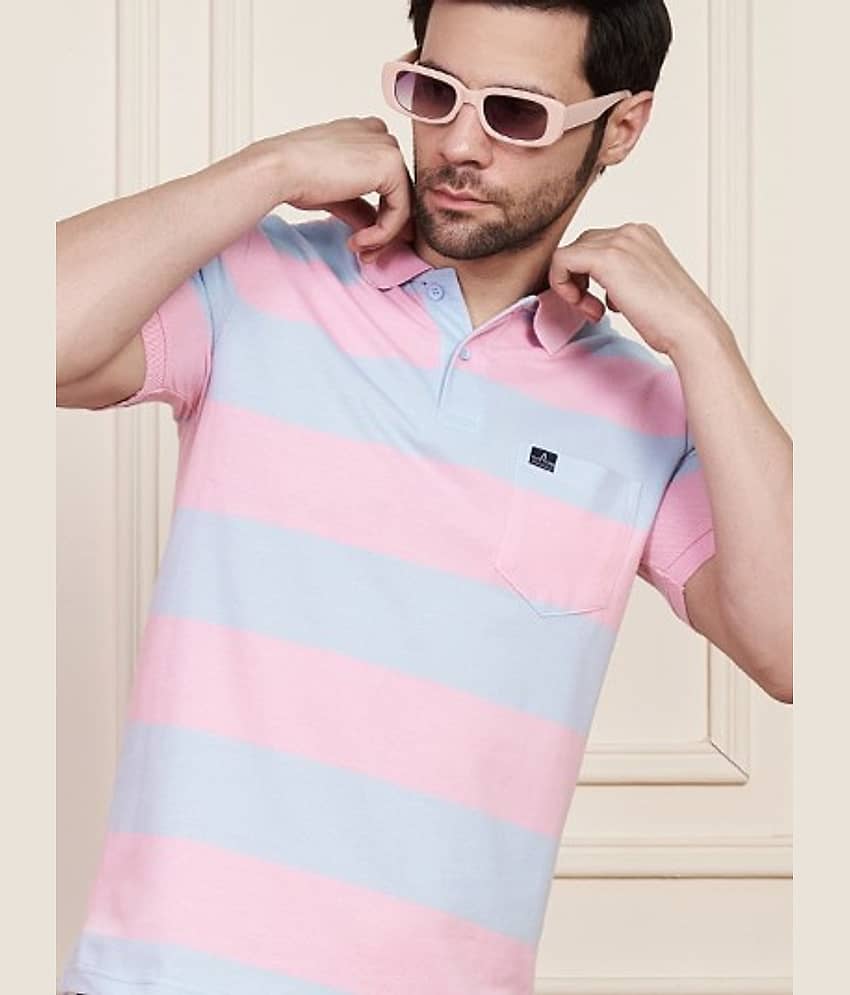 AUSTIN WOOD Pack of 1 Cotton Blend Regular Fit Striped Half Sleeves Men's Polo T Shirt ( Pink )