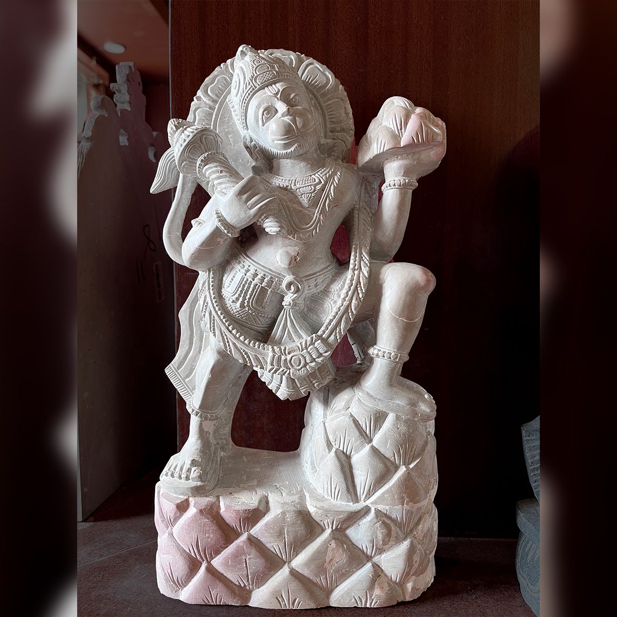 Lord Hanuman Pink Stone Statue