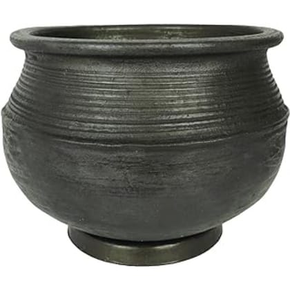 Black Potters Azamgarh Online Clay Pottery & Earthen Handi for Cooking & Serving (Black , 2 Litre)