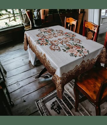 mopak decor Embroidered Polyester 6 Seater Rectangle Table Cover ( 137 x 91 ) cm Pack of 1 Beige