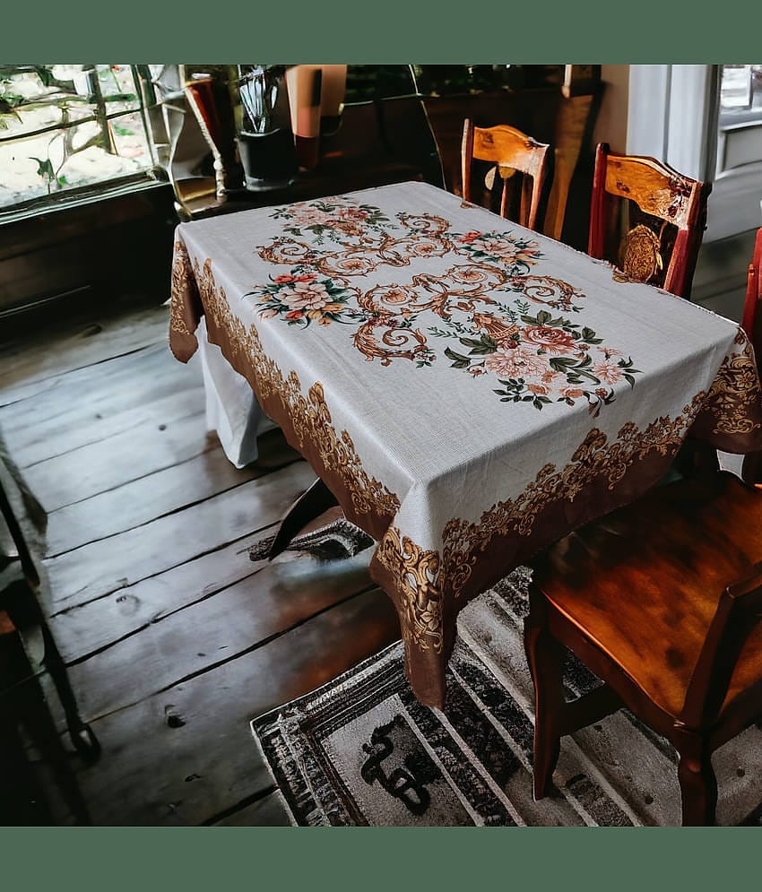 mopak decor Embroidered Polyester 6 Seater Rectangle Table Cover ( 137 x 91 ) cm Pack of 1 Beige