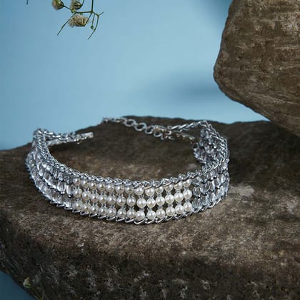 Modern And Vintage Pearl Choker - CK-183-01 CRYSTAL