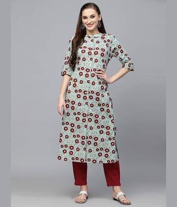 Stylum Cotton Printed Front Slit Women's Kurti - Turquoise ( Pack of 1 )