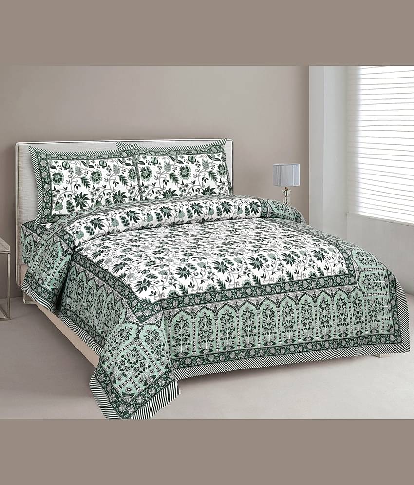 CLOTHORO Cotton 1 Double King Bedsheet with 2 Pillow Covers ( Green )