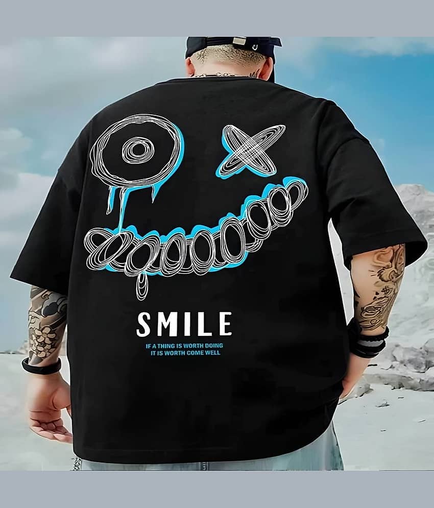 CrazyBee Pack of 1 Cotton Blend Oversized Fit Men's T-Shirt ( Black )