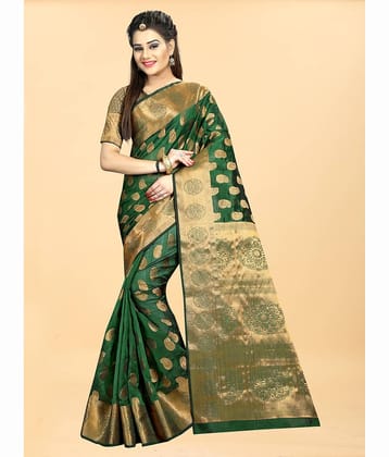 Gazal Fashions Banarasi Silk Embellished Saree With Unstitched Blouse Piece ( Green )