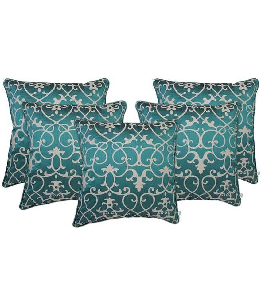 Zubix Green & Beige Polyester Cushion Covers Set Of 5