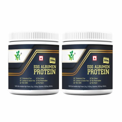 Mintveda Egg White Protein | 100% Egg White Protein - Instant Mix - 80% Protein - Non GMO & Lactose Free - 200g (Unflavoured) Pack of 2