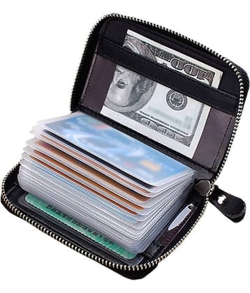 Hide&Sleek RFID Protected Black Genuine Leather Card Holder with Zipper Clouser