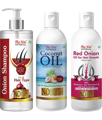 The Nile Red Onion Shampoo 200 ML + Coconut 100 ML + Red Onion Oil 100 ML  Shampoo 400 mL Pack of 3