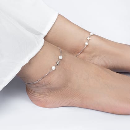 Silver Starfish Pearl Anklet-Single