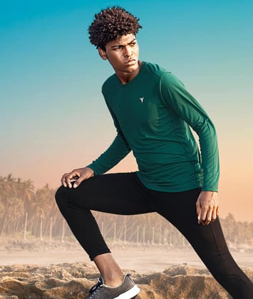 TechnoSport Crew Neck Full Sleeve Dry Fit T Shirt for Men OR-17 (Green)-S