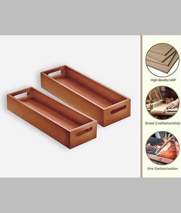 SWH Wooden Serving Tray 1000 ml Brown ( Set of 2 )