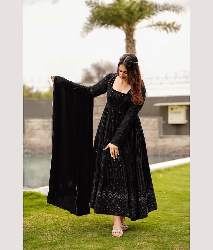 Trijal Fab Black Anarkali Georgette Women's Stitched Ethnic Gown ( Pack of 1 )