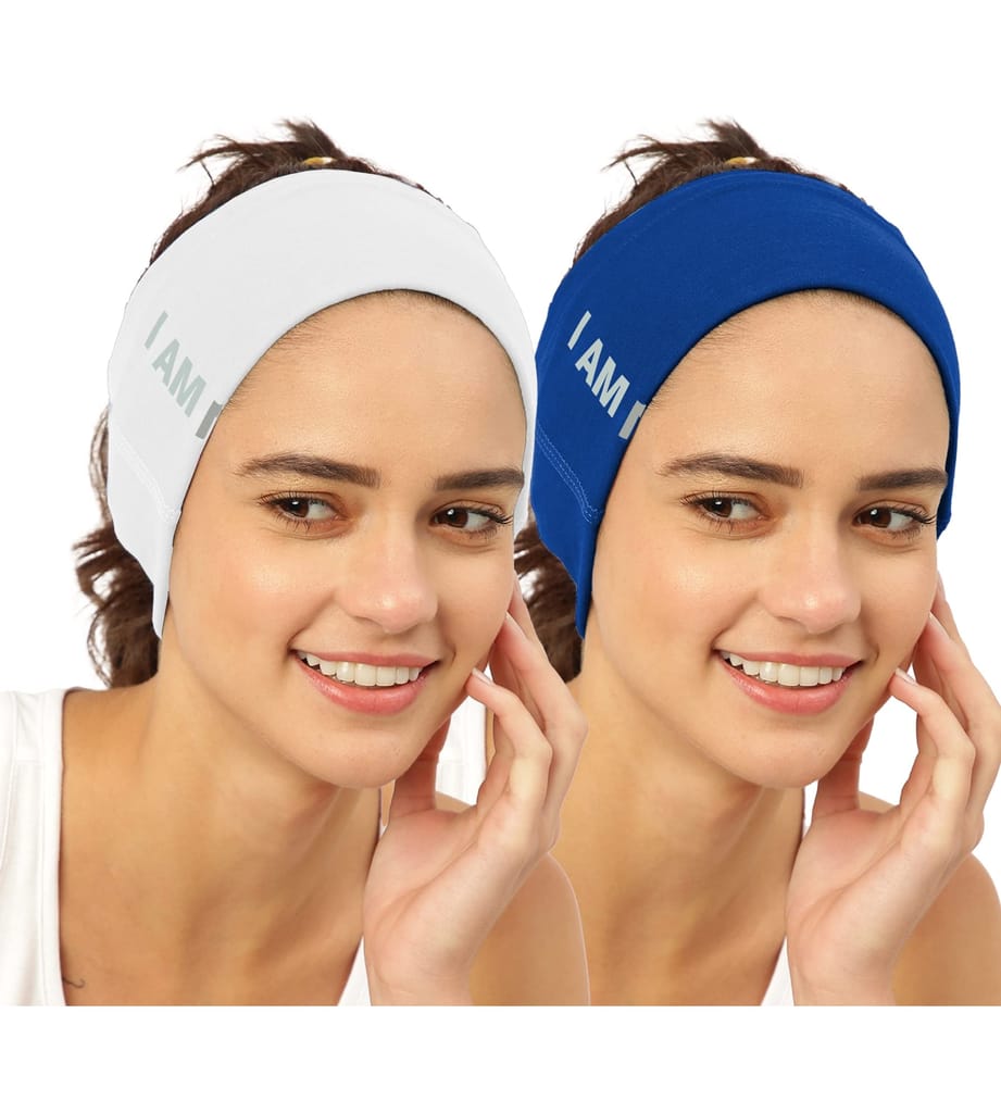 FREECULTR Unisex Bamboo Bandana, Anti Microbial Super Soft & Comfort Fit, Breathable Multipurpose Headband, Face Mask for Dust Protection and Sun - Size Printed Pack of 2-White, Pilot Blue