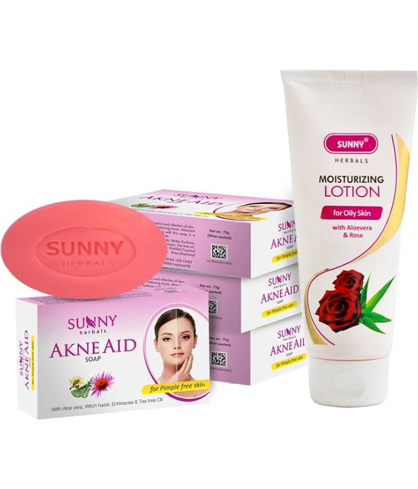 SUNNY HERBALS Aloevera & Rose Lotion 100ml and Akne Aid Soap (75g*4)300 g