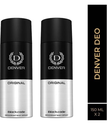 Denver Black Code Orignal Long Lasting Deodorant Spray For Men 150 ml Each (Pack of 2)