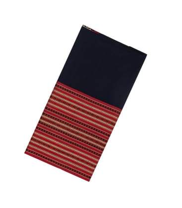 Midnight Blue Woven Bengal Cotton Saree With Contrast Border-Midnight Blue
