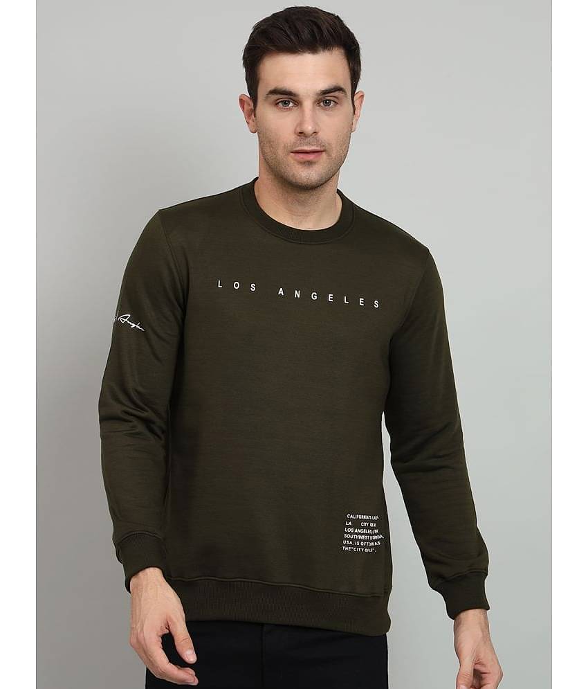 OGEN Cotton Blend Round Neck Men's Sweatshirt - Olive ( Pack of 1 )