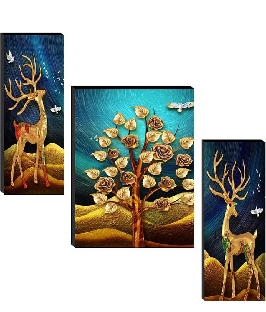 SNDArt Set Of 3 Modern Art Deer Wall Paintings For Home Decor 12 x 18 inch