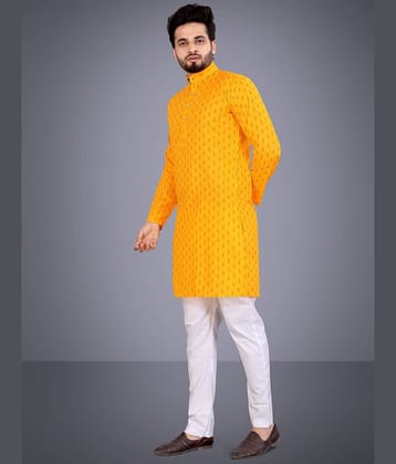 Nofilter Yellow Cotton Blend Regular Fit Men's Kurta Pyjama Set ( Pack of 1 )