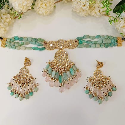 Nayaab alma polki choker-Mint blue
