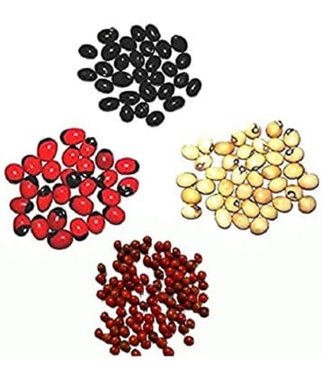 VINARGHYA Combo of 4 colours Gunja  Red black / White / Black / Full red gunja 84 no.s