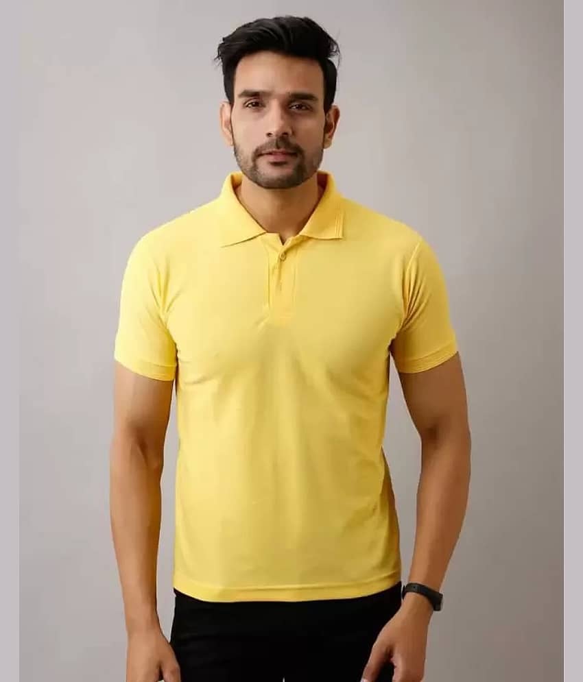 SKYRISE Pack of 1 Cotton Blend Slim Fit Solid Half Sleeves Men's Polo T Shirt ( Yellow )