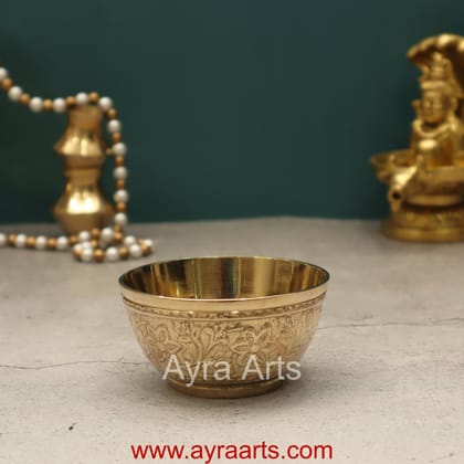 Brass Katori Embossed Bowl - 3.3 Inch Length