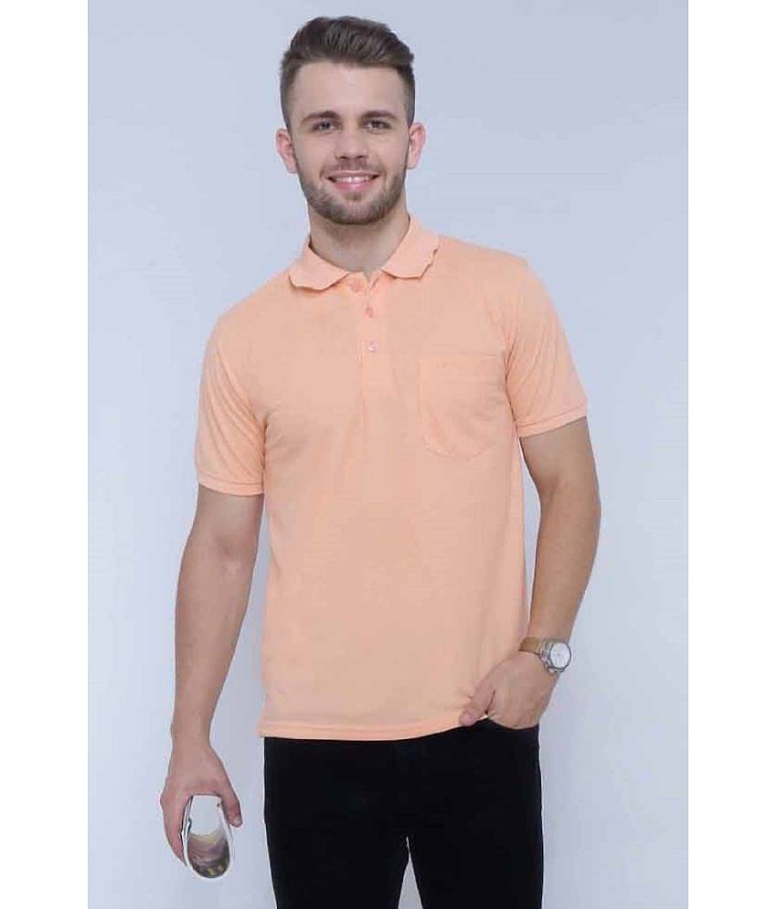 Neo Garments Pack of 1 Cotton Regular Fit Solid Half Sleeves Men's Polo T Shirt ( Peach )