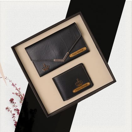Personalised Ladies Clutch + Men's Wallet Combo Black