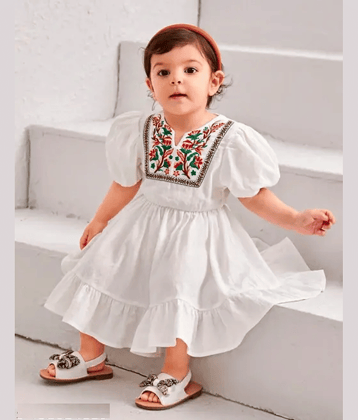 VELION Cotton Blend Frock For Baby Girls ( Pack of 1 , White )