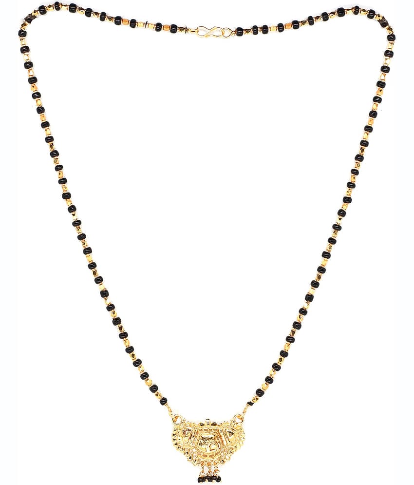 JANKI ETHNIC COPPER GOLD PLATED DROP SHAPE DISIGNER NICE MANGALSUTRA WITH BLACK BEAD CHAIN 18'' FOR WOMEN PANDAL WITH CHAIN JEWELLARY FOR WOMEN