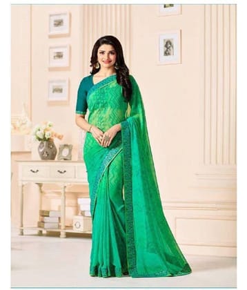 Gazal Fashions Georgette Printed Saree With Unstitched Blouse Piece ( Green )