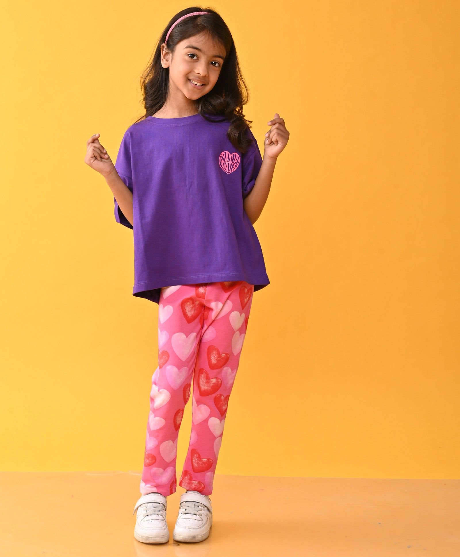 PURPLE SUMMER TSHIRT HEART PINK LEGGINGS SET - PURPLE /PINK-0-6 MONTHS / 2N / Multi