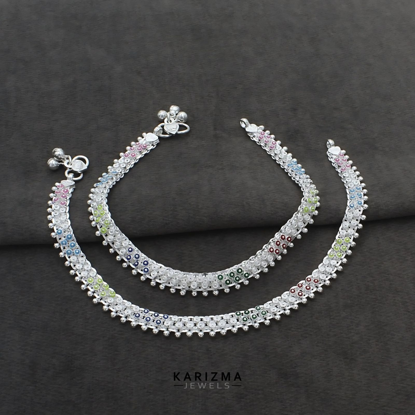 Cute beach wear Real Sterling Silver Indian women Anklets Ankle Pair 10.2"