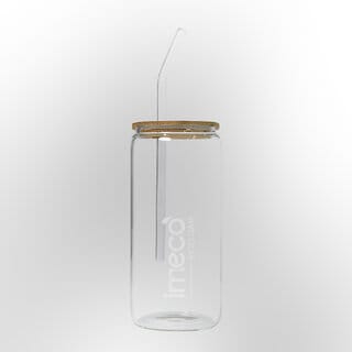 IMECO ECO JAR Glass Sipper with Bamboo Lid, Lightweight  Borosilicate Glass (400 ml),Stylish, BPA Free  Leak Proof