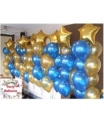 Kiran Enterprises Pack of 50 Pcs Party Decoration Balloons (Blue & Golden) + 7 Golden Stars