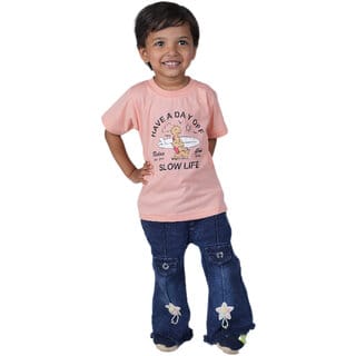 Kid Kupboard Cotton Baby Girls T-Shirt, Light Pink, Half-Sleeves, 3-4 Years KIDS6938
