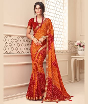 Satrani Chiffon Printed Saree With Unstitched Blouse Piece ( Pink )