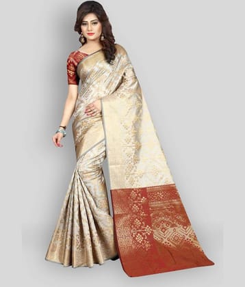 Gazal Fashions Banarasi Silk Printed Saree With Unstitched Blouse Piece ( Multicolor )
